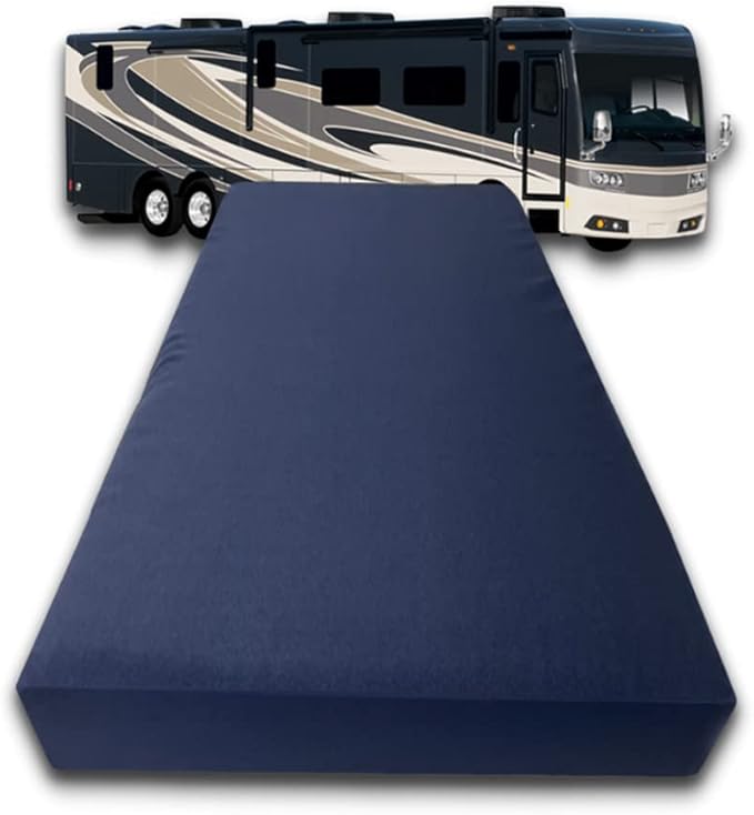 FoamRush 6-Inch Bunk (34" x 75") Gel Memory Foam RV Mattress Replacement with Canvas Navy Cover, Medium Firm, Made in USA, Camper Trailer, Removable Water-Resistant Outdoor/Indoor Cover w Zip
