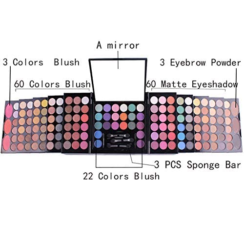 148 Colors Eyeshadow Palette Makeup Contouring Kit Combination with Eyebrow Powder, Lipgloss, Blusher, Press Powder and Concealer - Perfect for Professional and Daily Use