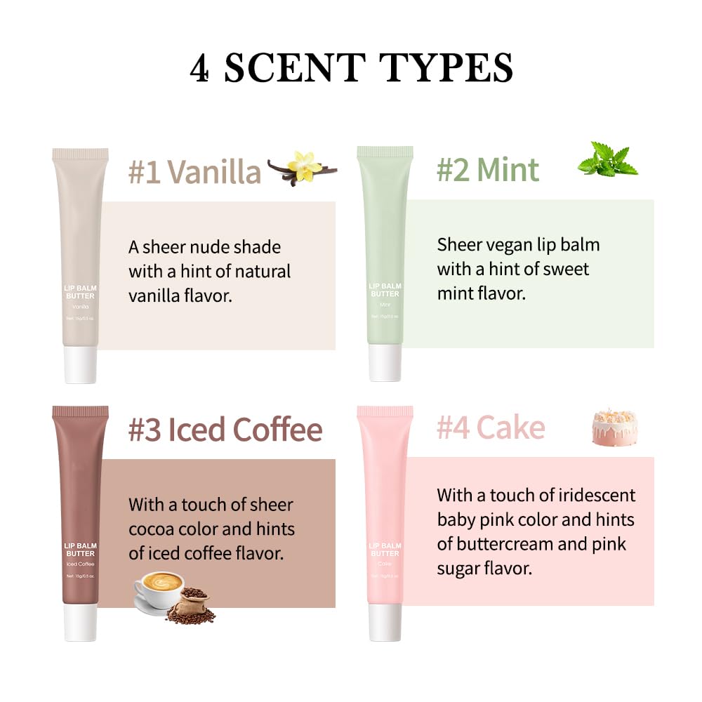 Summer Butter Lip Balm, Moisturizing Hydrating Natural Lip Care, Rich in Nutrients for Soft Smooth Lips (Iced Coffee)