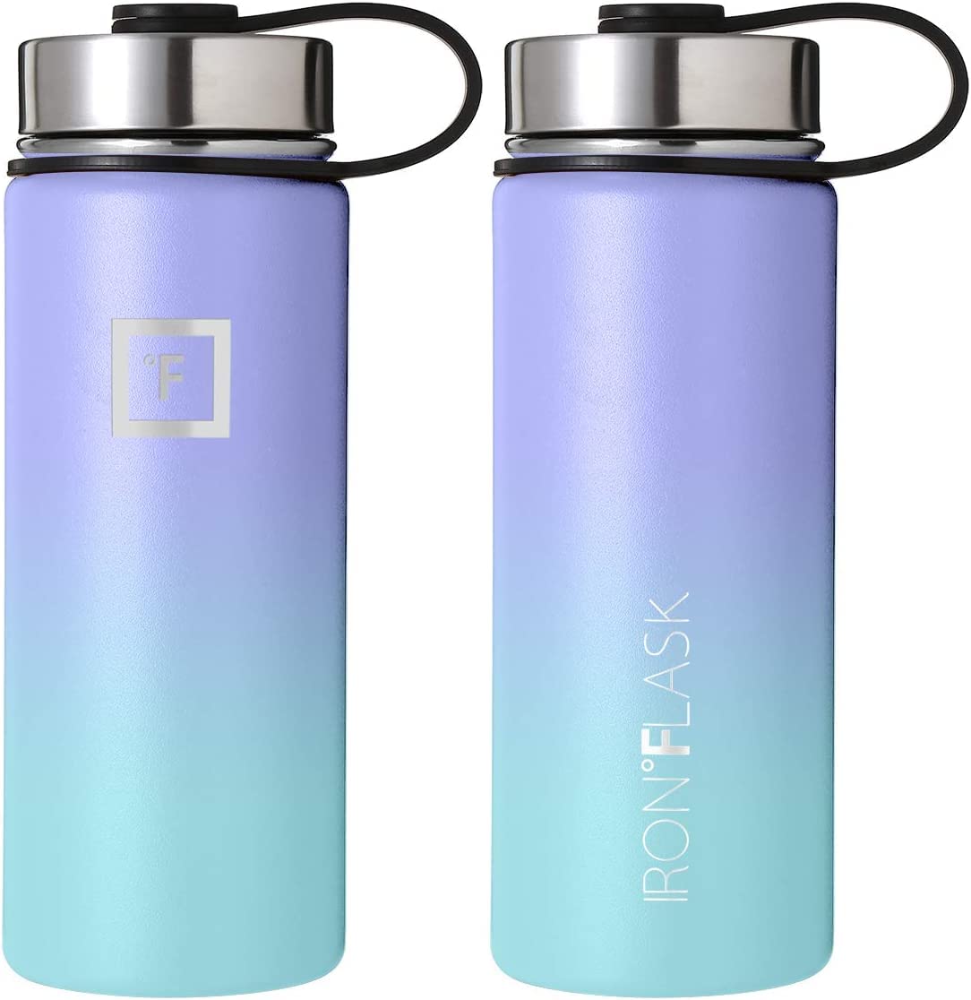 IRON °FLASK Camping & Hiking Hydration Flask, Wide Mouth, 3 Straw Lids, Stainless Steel Outdoor Water Bottle, Double Walled, Insulated Thermos, Metal Canteen - Cotton Candy, 18 Oz