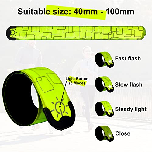 TRAYIU LED Safety Wristband Lights - 2 Pack Rechargeable Light Up Arm Ankle Band Kids Magic Slap Glow Bracelets Reflective Belt High Visibility for Night Cycling Walking Joggers Running Gear