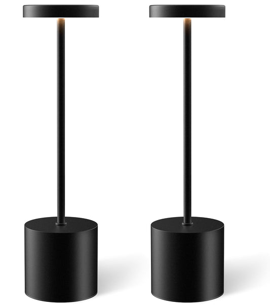 Cordless Table Lamp Set of 2, Rechargeable 5000mAh Battery Powered Outdoor Table Lamps, Portable LED Desk Lamp, 3 Color Dimmable Light for Restaurant, Patio, Bedroom, Bedside Night Lamp(Black)