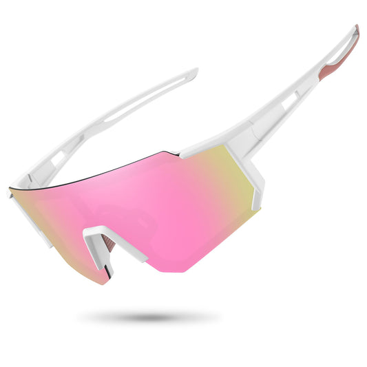 STORYCOAST Polarized Sports Sunglasses for Men Women,Driving Fishing Cycling Mountain Bike Sunglasses UV400 Protection White Frame-Pink Mirror Lens