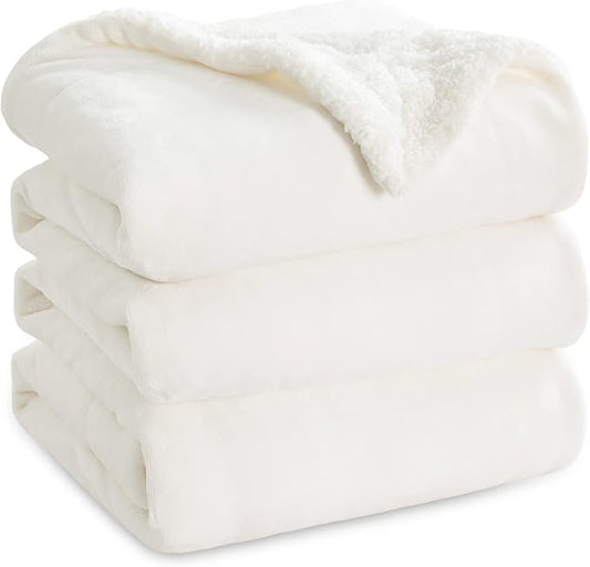 Bedsure Sherpa Fleece Blankets King Size for Bed - Thick and Warm, Soft Fuzzy Plush King Blanket for Winter, White, 108x90 Inches