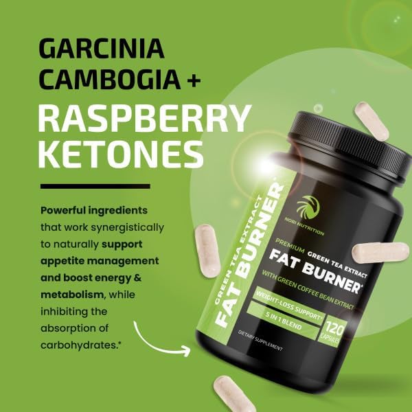Green Tea Weight Loss Pills for Women & Men | 45% EGCG | Stomach Fat Burner, Metabolism Booster & Appetite Suppressant | Green Tea Fat Burner Diet Pills | Vegan Weight Loss Supplements | 120 Ct