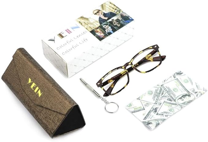 YEIN Bifocal Reading Glasses with Blue Light Blocking Lenses, Bifocal Reader for Women and Men, Vintage Square frame with Spring Hinge (+0.00/+1.50 magnification)