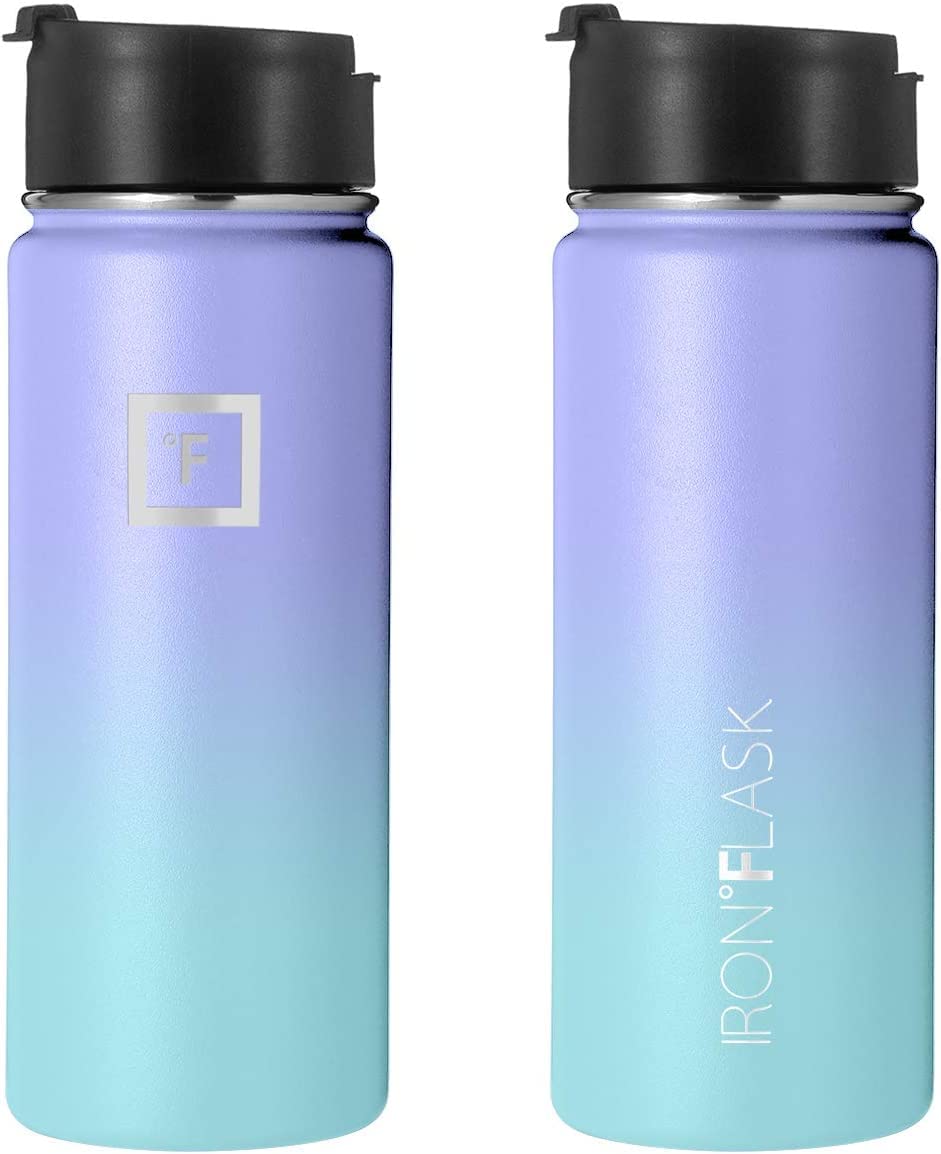 IRON °FLASK Camping & Hiking Hydration Flask, Wide Mouth, 3 Straw Lids, Stainless Steel Outdoor Water Bottle, Double Walled, Insulated Thermos, Metal Canteen - Cotton Candy, 18 Oz