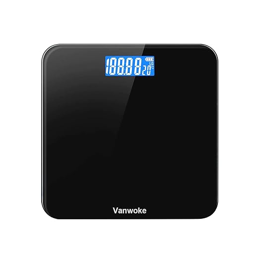 Smart Scale for Body Weight Digital Bathroom Scale with Blue LCD Backlight Display Highly Accurate Body Weight Scale Body Fat Scale Temperature Indication Corner Design 400lbs (Black)