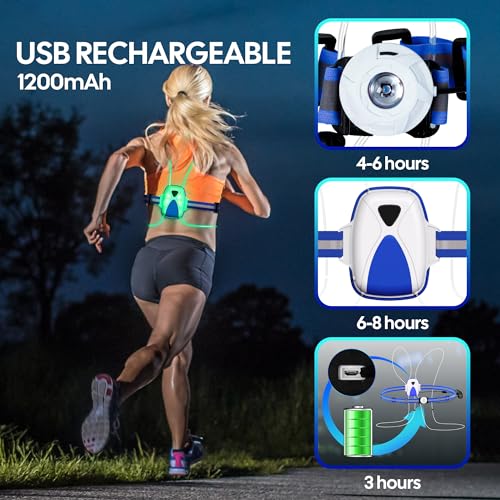 FIXEY AN Running Vest, Running Light for Runners, Safety Reflective Running Gear for Men Women, 6 Multicolor, USB Rechargeable, Waterproof, LED Light Vest for Night Running, Walking, Cycling, Blue