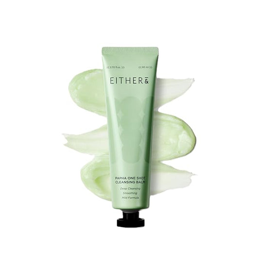 EITHER& PAPHA One Shot Cleansing Balm, Korean 2-in-1 Melting Makeup Remover & Gentle Oil-to-Milk Cleanser with Papaya Enzyme & PHA, Hydrating & Smoothing (2.70 fl. oz.)