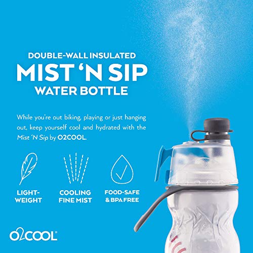 O2COOL Mist 'N Sip Misting Water Bottle No Leak Pull Top Spout Sports Water Bottle 20 oz (Baseball)