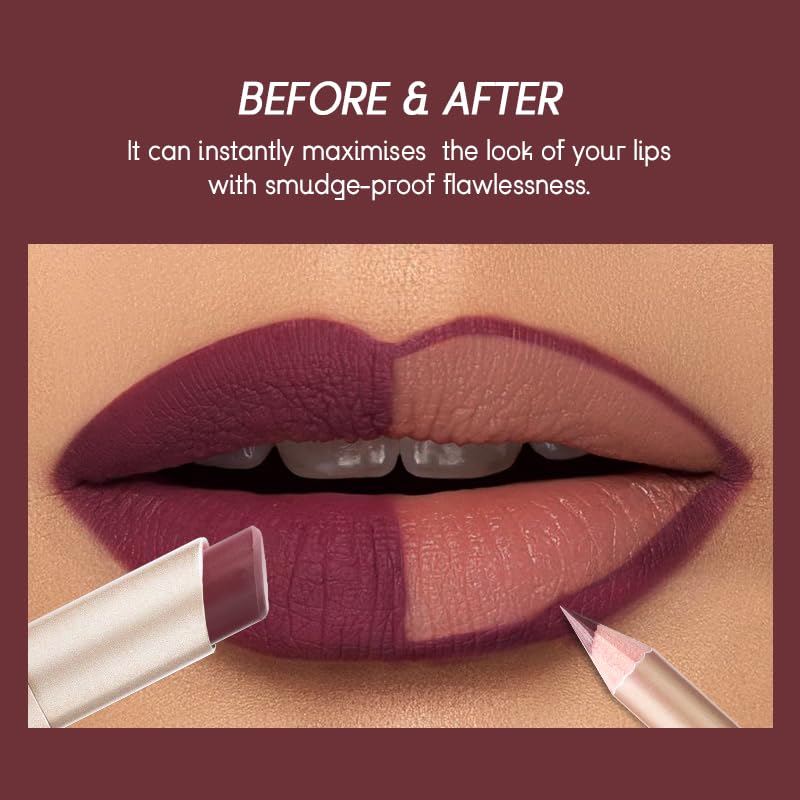 USHAS 2 in 1 Waterproof Lipstick Combo Set - Long Lasting Matte Lipstick Pen with Lip Liner - Makeup Kit (G5, Pack of 1)