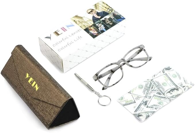 YEIN Bifocal Reading Glasses with Blue Light Blocking Lenses, Bifocal Reader for Women and Men, Vintage Square frame with Spring Hinge (+0.75/+3.50 magnification)