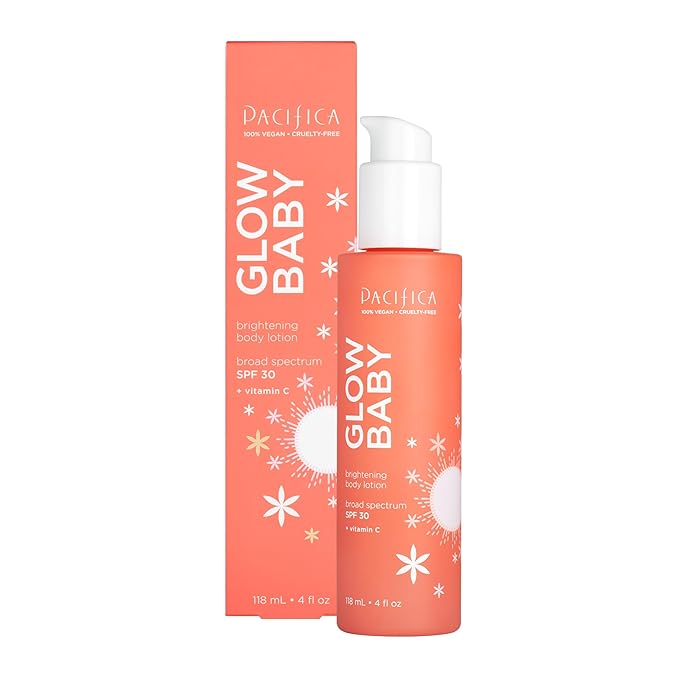 Pacifica Glow Baby Vitamin C SPF 30 Body Lotion – Brightening Daily Moisturizer + Broad Spectrum Sun Protection, Hydrating No White Cast Sunscreen for Glowing Skin, Clean Vegan & Cruelty-Free Skincare