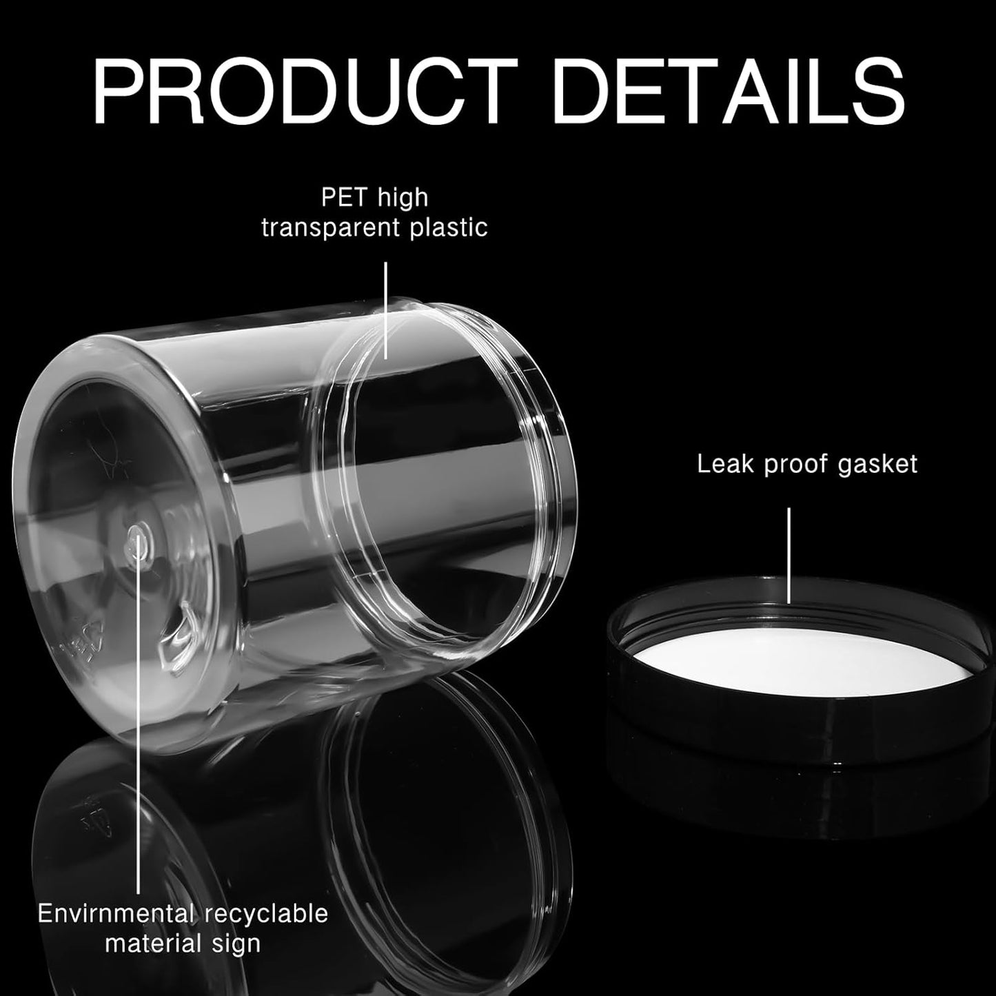 SATINIOR 24 Pieces Empty Clear Plastic Jars with Lids Round Storage Containers Wide Mouth for Beauty Product Cosmetic Cream Lotion Liquid Butter Craft and Food(Black Lid,16 oz)