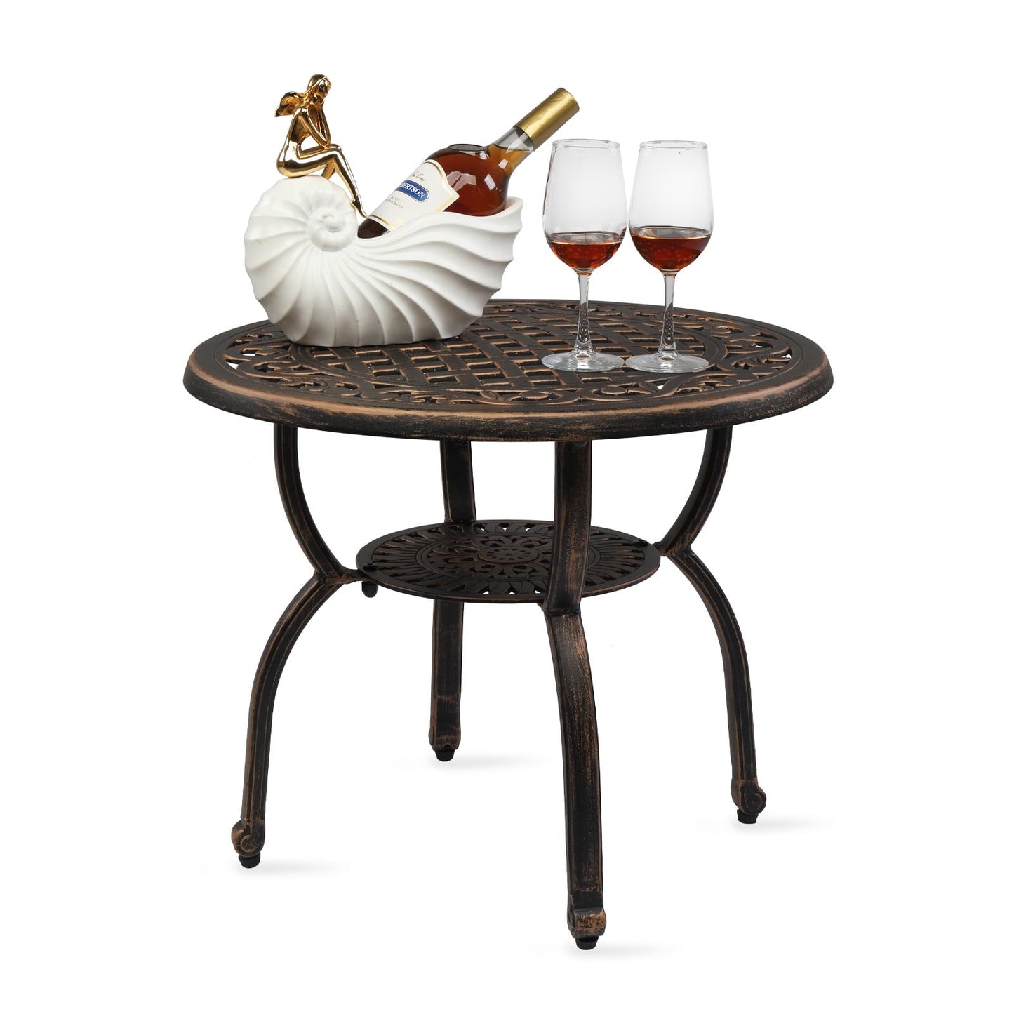 Funnil Outdoor Bistro Table, Cast Aluminum Round End Table, Patio Coffee Table for Indoor Garden Porch Balcony, Antique Bronze