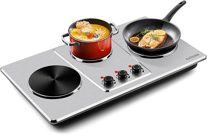 Cusimax Hot Plate,Countertop Triple Burner with 7″Cast Iron Cooktop,Electric Hot Plate for Cooking,11 Level Temperature Setting