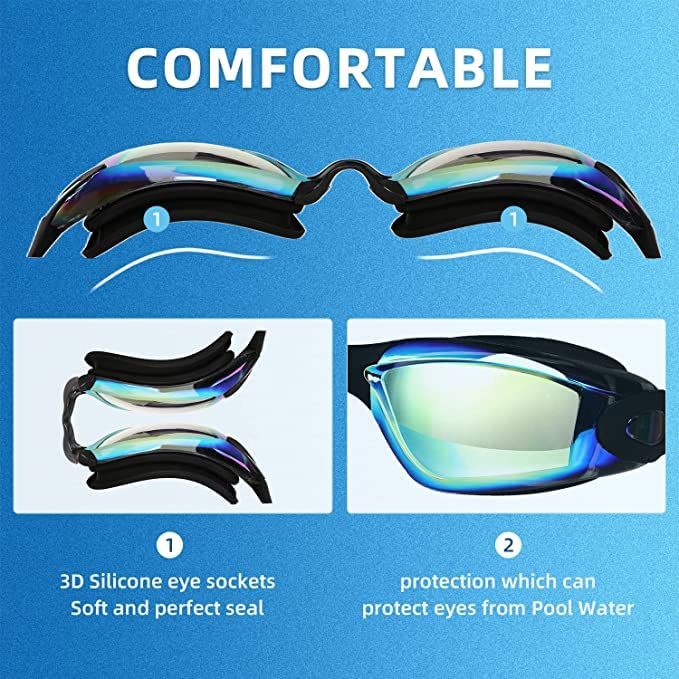 LOCONHA Swim Goggles, 2 Pack Swimming Goggles Anti Fog No Leaking For Adult Women Men Youth (Aqua & Clear Black)