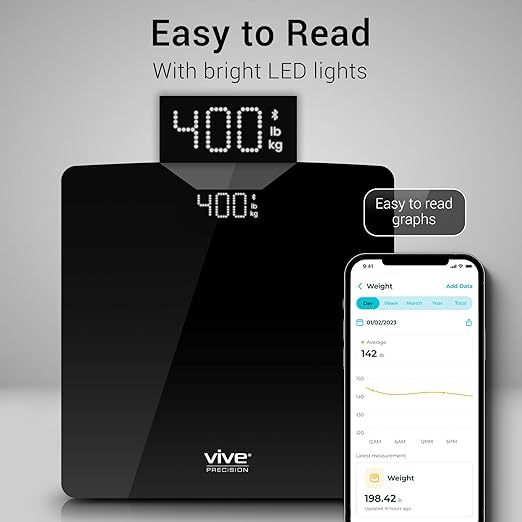 Smart Digital Weight Scale - Accurate Bathroom Electronic Body Measuring - Heavy Duty Wireless Home, Bath Device - Weigh in Pounds, Kilograms, Stones (Black)