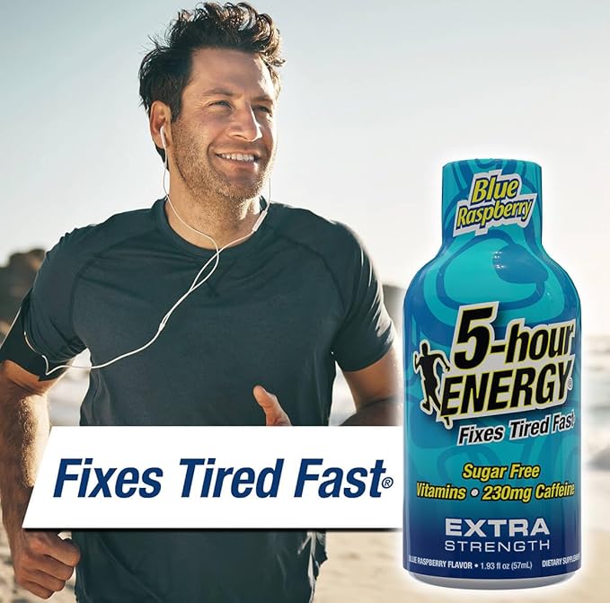 5-Hour ENERGY Shots Extra Strength | Blue Raspberry Flavor | 1.93 oz. 30 Count | Sugar Free, Zero Calories | Amino Acids and Essential B Vitamins | Dietary Supplement | Feel Alert and Energized