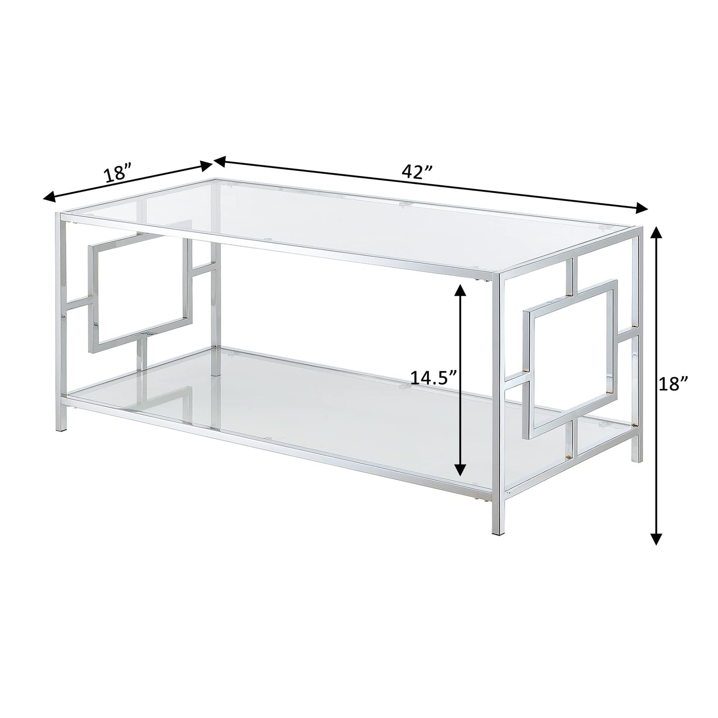 Convenience Concepts Town Square Coffee Contemporary Modern Table with Storage Shelf for Living Room, 42", Glass/Chrome