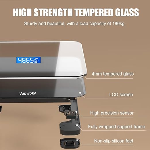 Smart Scale for Body Weight Digital Bathroom Scale with Blue LCD Backlight Display Highly Accurate Body Weight Scale Body Fat Scale Temperature Indication Corner Design 400lbs (Black)