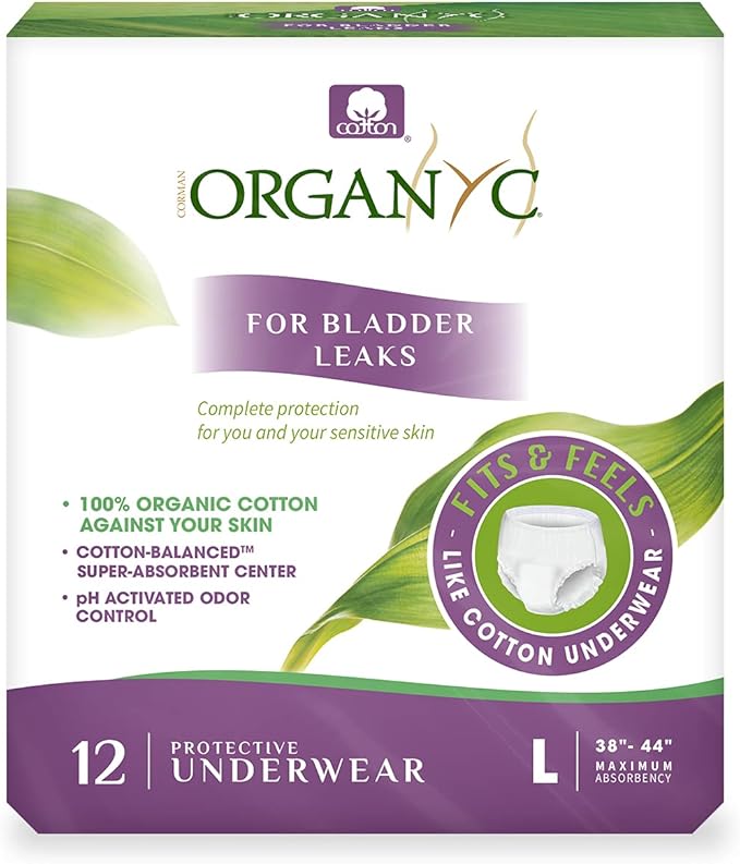 Organyc Bladder Control Underwear for Women - Organic Cotton Protective Underwear for Incontinence, Leak Protection, Odor Protection and Sensitive Skin, Large, 48 Count