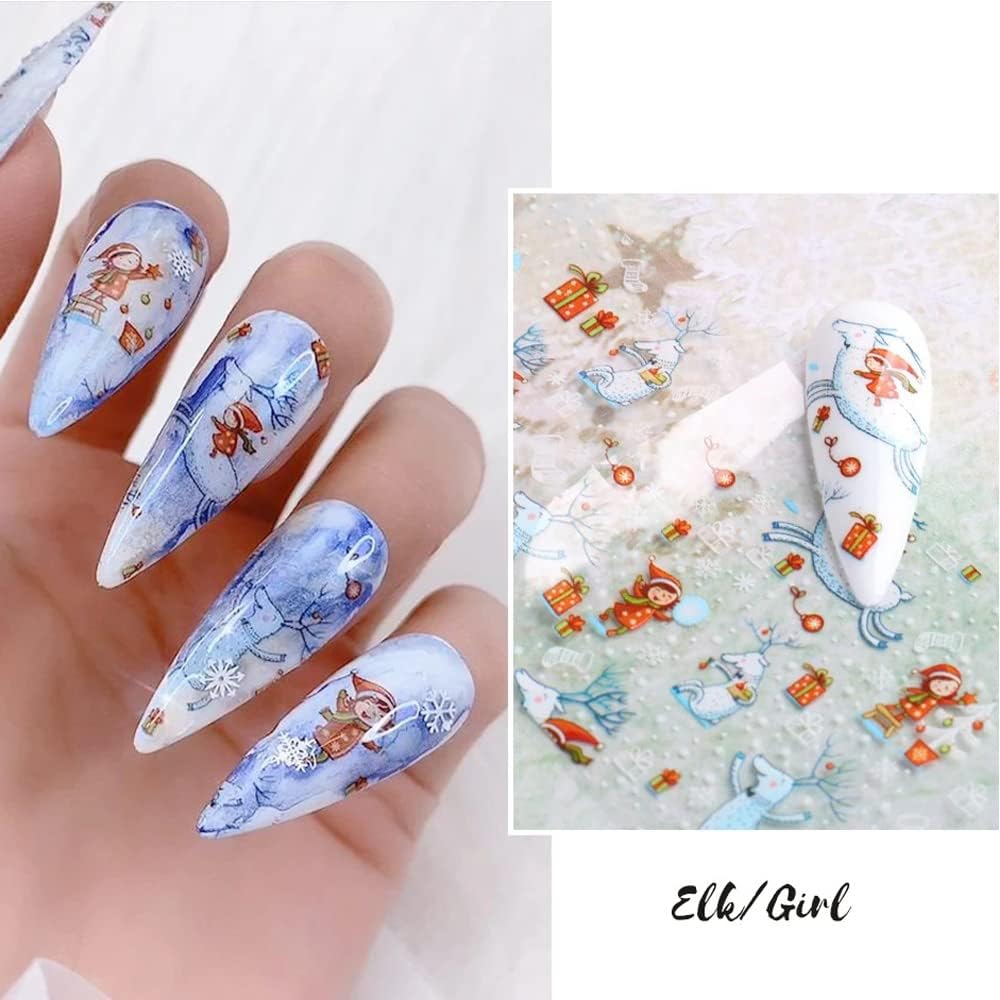 Christmas Nail Stickers Decals Nail Foil Transfer Sticker 10 Sheets Christmas Santa Tree Snowflake Deer Xmas Holiday Decorations Stickers for Manicure Supplies