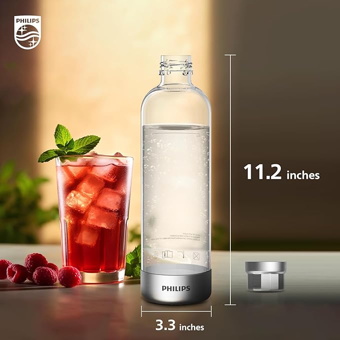 PHILIPS Carbonating Bottles ADD916/37, 1L Twin Pack Reusable PET Sparkling Water Bottles Compatible Sparkling Water Maker, 2 Pack for ADD4902BKOQ/37, ADD4902WHOQ/37 and ADD4901GROQ/37, ADD4901BKOQ/37