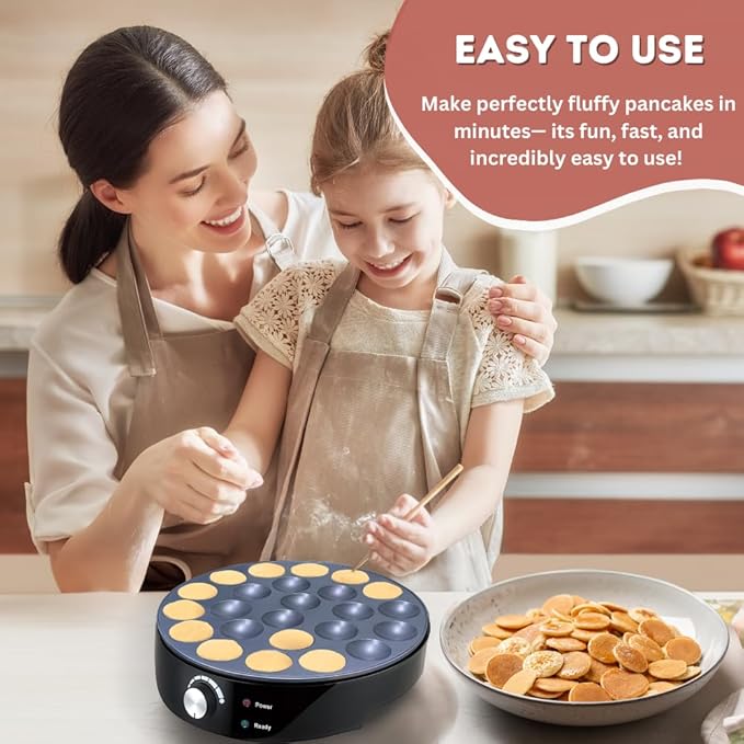 24PCS Mini Pancake Maker Machine, Nonstick Electric Dutch Pancakes Griddle, Adjustable Heat Multi-Use Poffertjes Pan, Simple & Easy Baker for Home and Restaurants, Perfect for Breakfast & Desserts