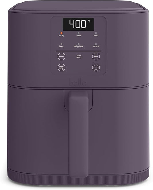 bella 6 Qt Slim Air Fryer, Fits-anywhere™ Kitchenware, EverGood™ Ceramic Nonstick Coating, Adjustable Temperature, 6 Preset Cooking Options, 60 Min Auto Shutoff w Audible Tone, 5lb Capacity, Plum