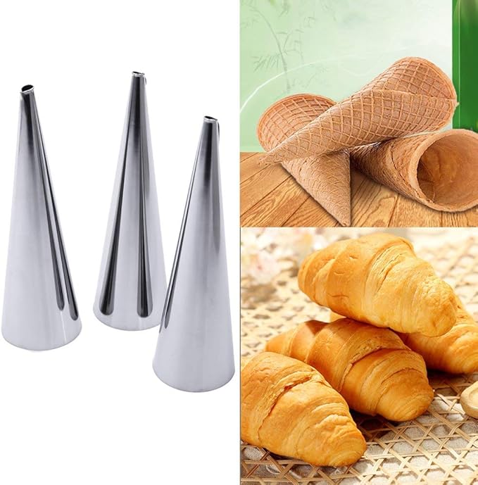 Non-stick Cream Horn Molds Stainless Steel, FantasyDay 5 inch Large Size Cannoli Tubes Kit Pack of 30 Baking Cones Pastry Roll Horn Croissant Mold - Christmas Anniversary Free Standing Cone Shape