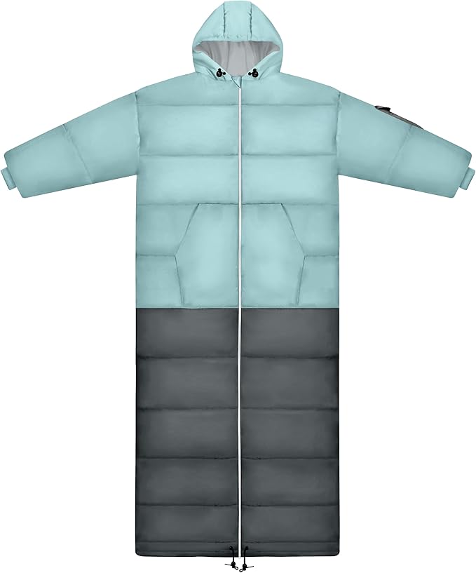 Thermotuff Wearable Sleeping Bag with Dual Hoodie, Long Sleeves, Pockets & Adjustable Drawstring - Ideal for Camping, Cold Weather Hiking, and Stadium Sak Blanket