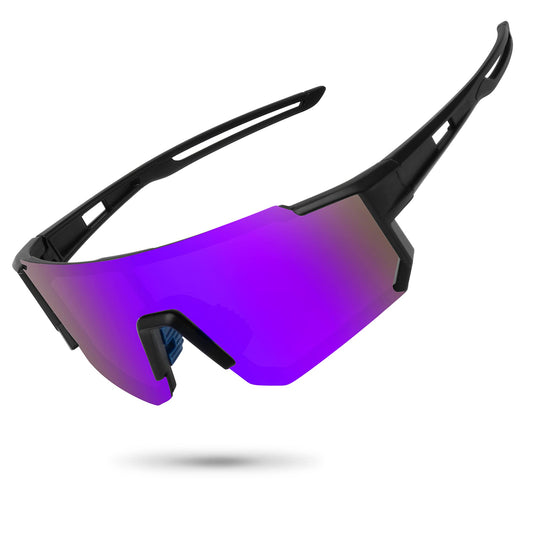 STORYCOAST Polarized Sports Sunglasses for Men Women,Bike Glasses Driving Fishing Cycling Mountain Bike Sunglasses UV400 Protection Black Frame-Purple Mirror Lens