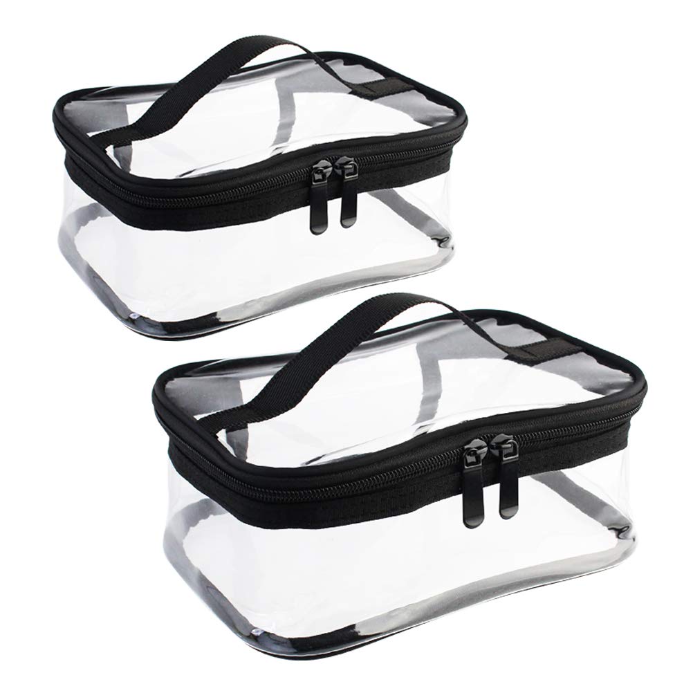 2 Pack Portable Clear Makeup Bag Zipper Waterproof Cosmetics Bag Transparent Travel Storage Carry Pouch PVC Zippered Toiletry Bag Organizers With Handle for Vacation Travel, Bathroom