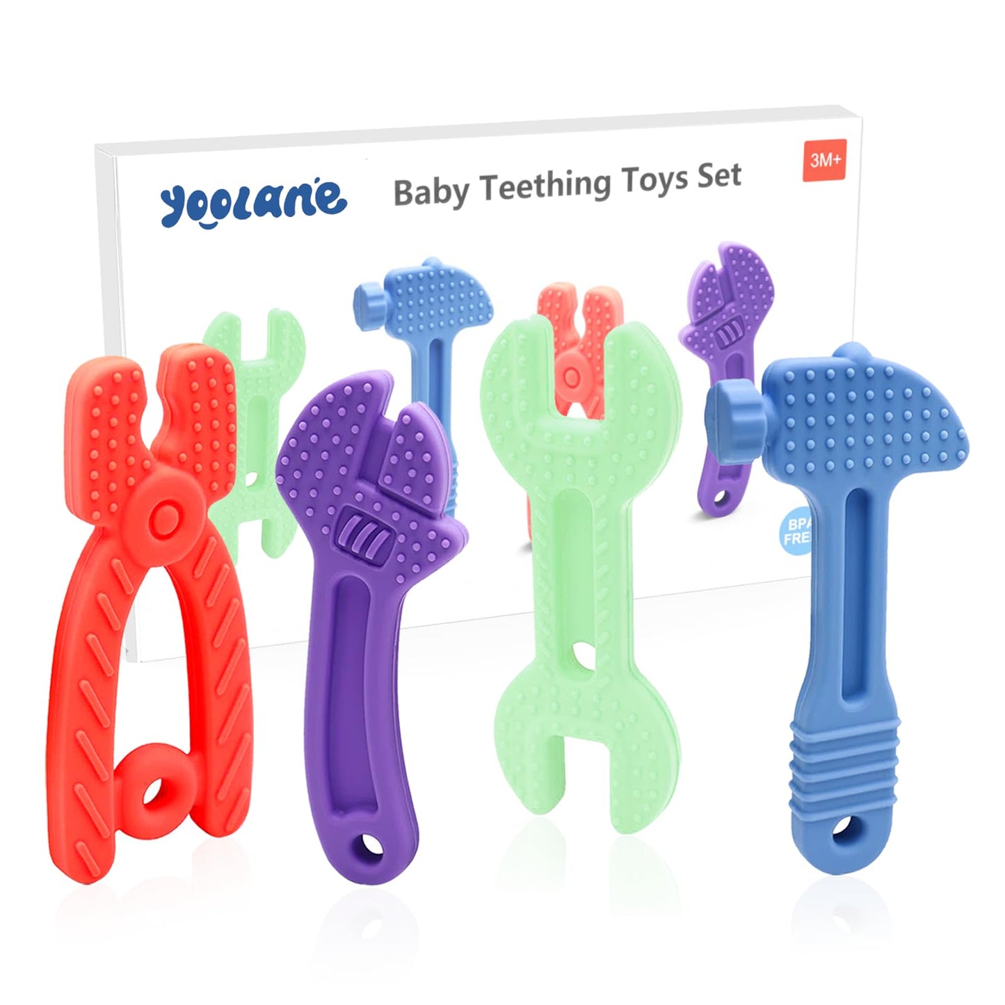 Yoolane® Baby Teether [Original] Silicone Teehing Toys for Babies - Tools Set Teething Relief Chew Toy BPA Free | Stuff & Essential & Gift for Toddler Infant Boy Girl 3+ Months | 4 Pieces