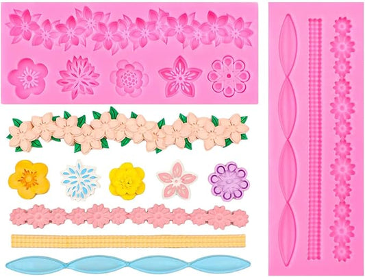 Baroque Silicone Molds Baroque Style Curlicues Scroll Lace Fondant Silicone Mold Scroll silicone Baroque Mold Relief Flower Lace Mould for Wedding Birthday Cake Decoration (Scalloped Wave 2)