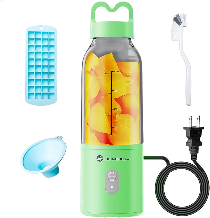Portable 14OZ Juicer， High-Powered at 175W for Smoothies, Ice Blending, Juicing, and Food Processing ， Compact, Convenient, and Versatile (Green)