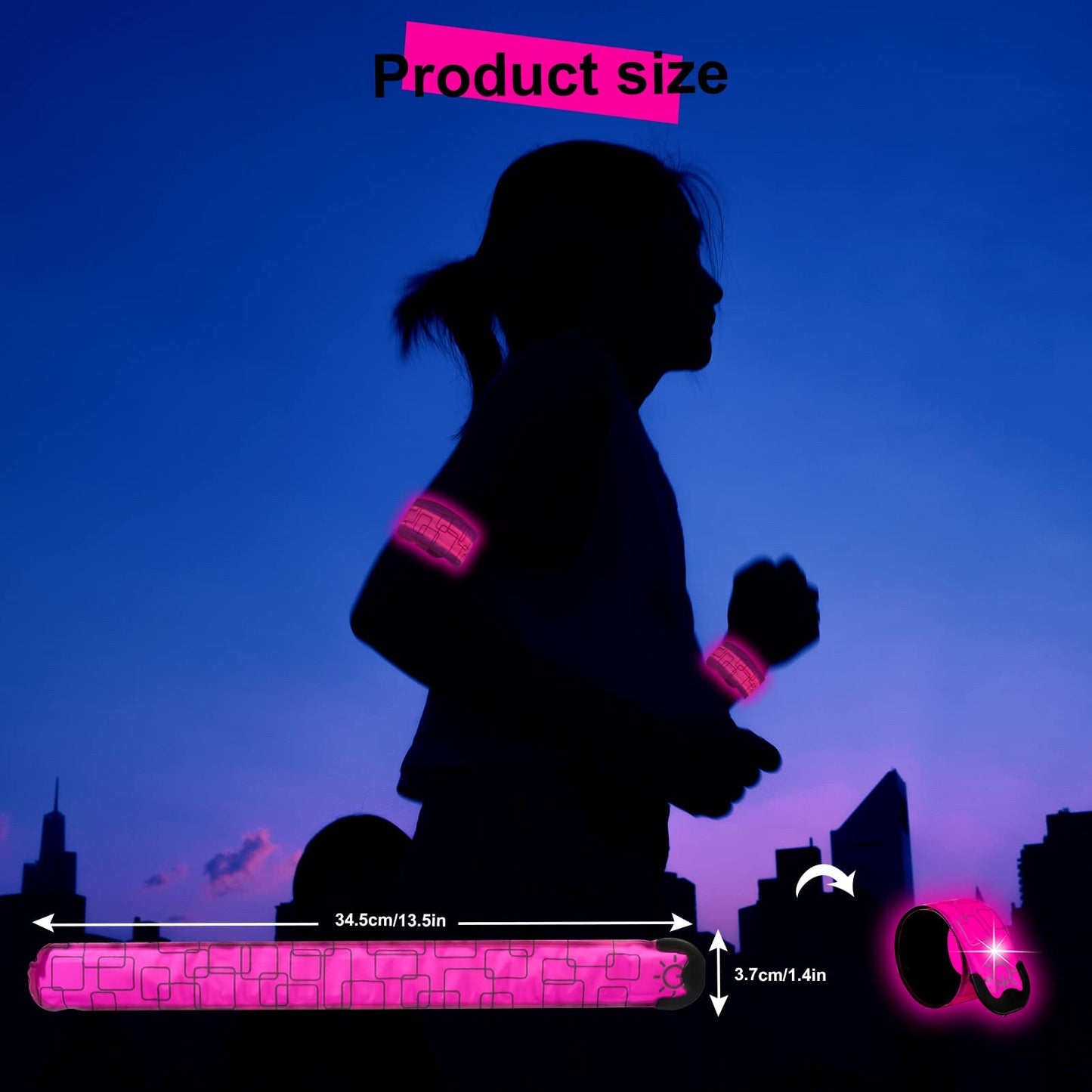 TRAYIU LED Safety Wristband Lights - 2 Pack Rechargeable Light Up Arm Ankle Band Kids Magic Slap Glow Bracelets Reflective Belt High Visibility for Night Cycling Walking Joggers Running Gear