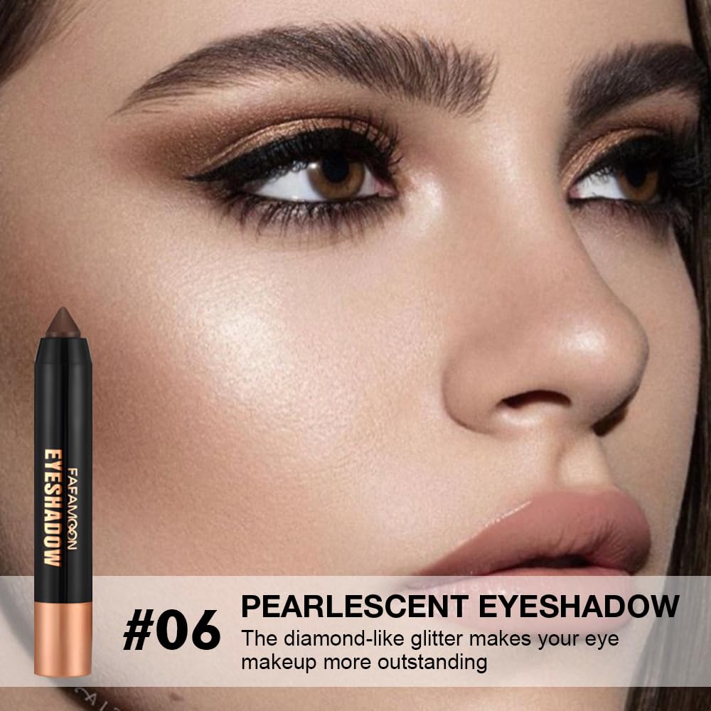 2Pcs Monochrome Cream Shimmer Glitter Eyeshadow Pencil Stick for Women, Eye Shadow Eyeliner Pencil Sticks Makeup, sombras para ojos, Waterproof, Vegan & Cruelty-Free, (02+06, 2Pcs)