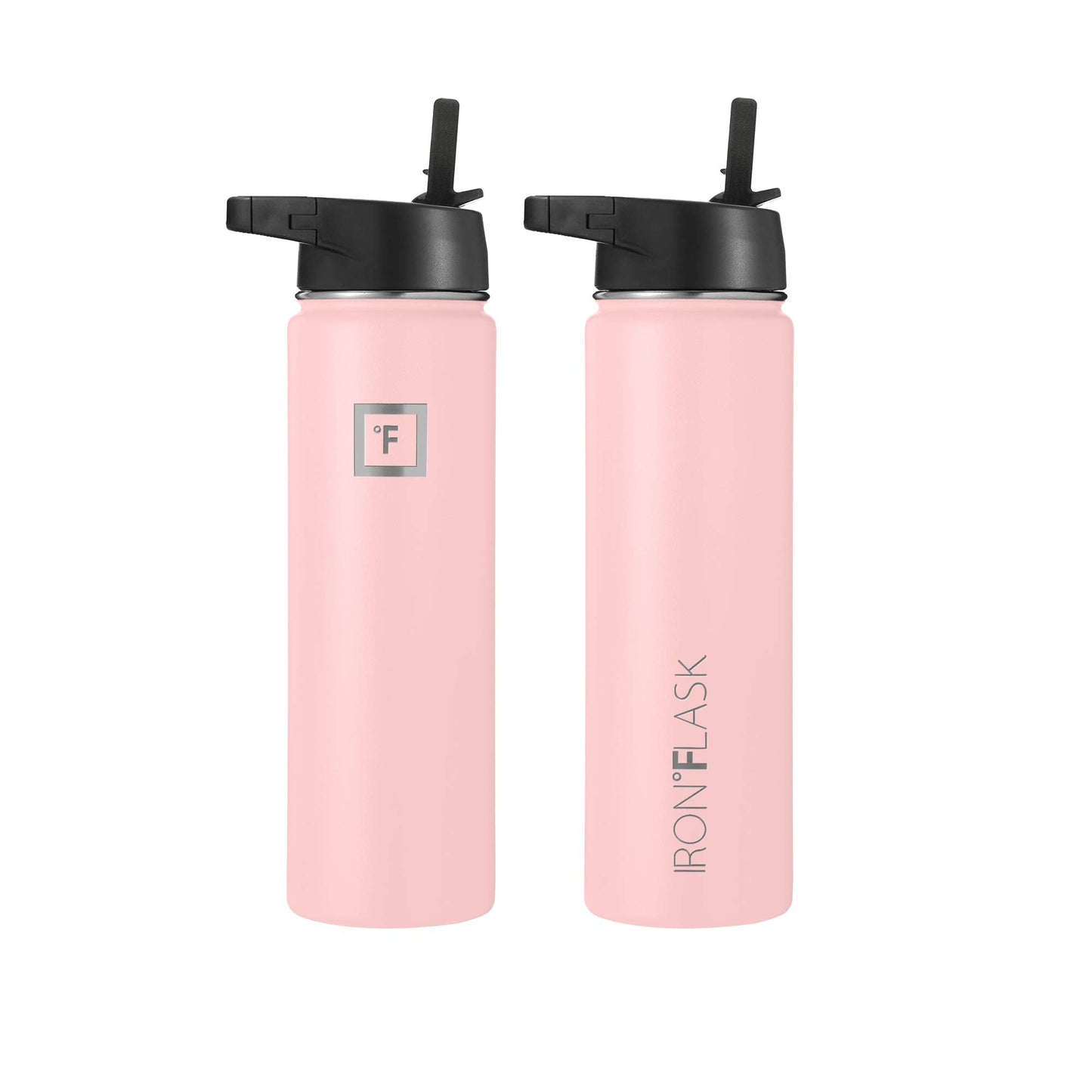 IRON °FLASK Camping & Hiking Hydration Flask, Wide Mouth, 3 Straw Lids, Stainless Steel Outdoor Water Bottle, Double Walled, Insulated Thermos, Metal Canteen - Rose, 22 Oz