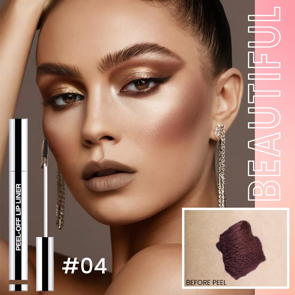 Matte Liquid Lip Stain Peel Off Lip liner Tattoo, Light Taupe Matte Peel Off Lip Stain, Long Lasting Waterproof Lipstick Lip Gloss Stain, Transfer-proof for All Skin Types, 0.12 fl oz 04#