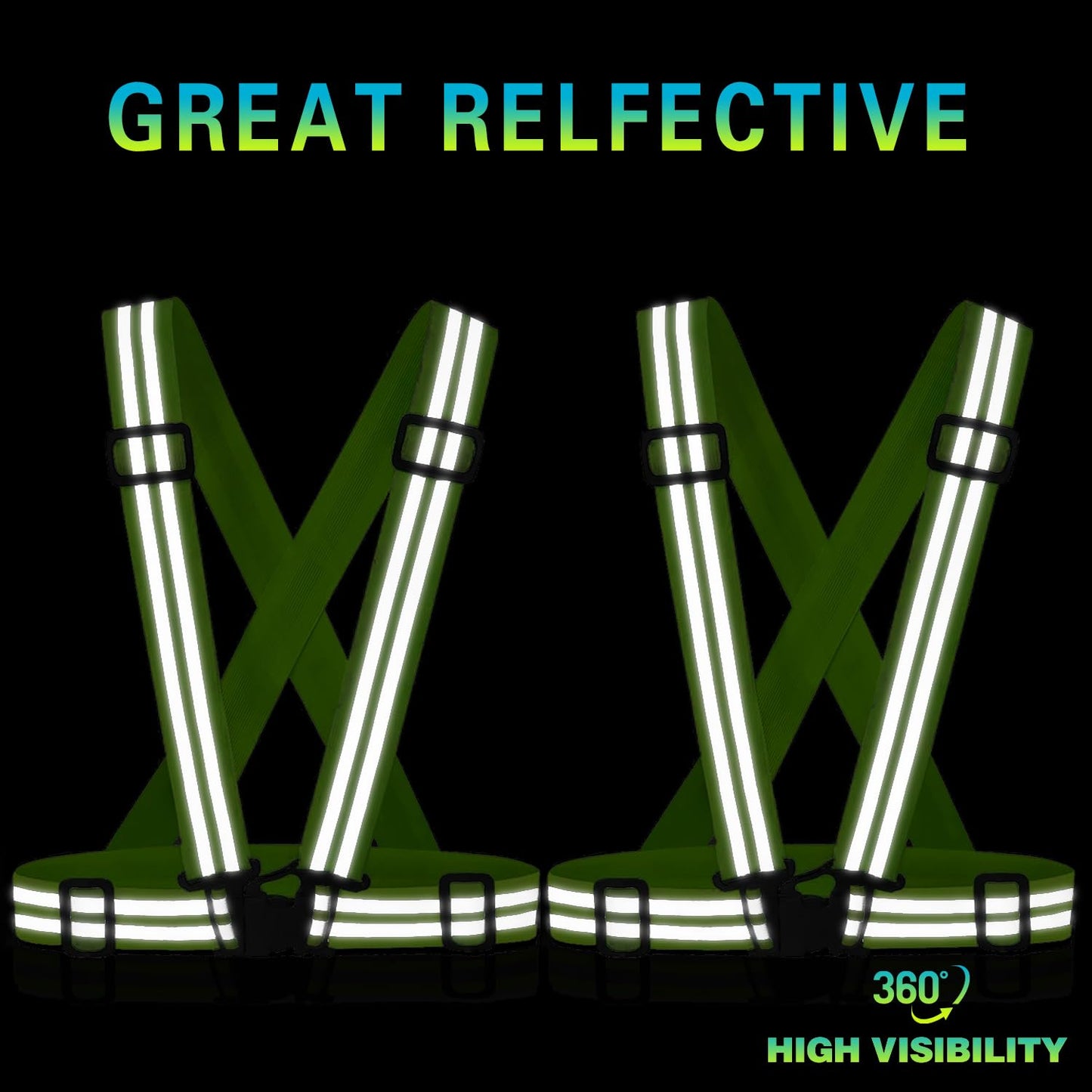 GoxRunx Reflective Running Vest Gear with Reflective Bands for Women Men Safety Reflective Vest for Walking Running Cycling at Night (Green Belt)