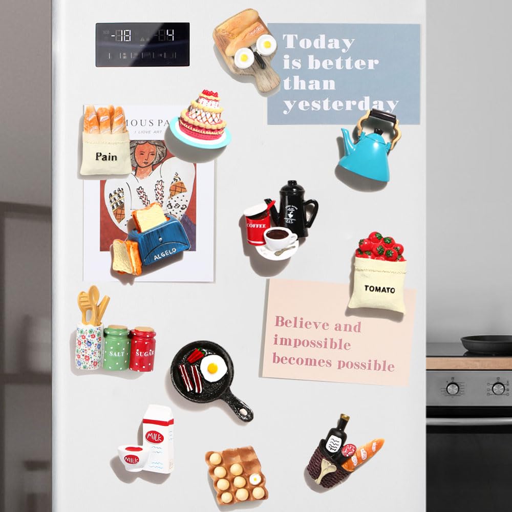 12pcs Food Fridge Magnets for Fridge Fun Cute Magnet Refrigerator Stickers for Kitchen Magnet Decorative Strong Resin Magnets Home Decor Office