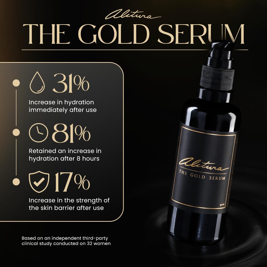 Alitura Anti-Aging Peptide & Collagen Gold Serum for Face – with Vitamin A, CoQ10 & Astaxanthin – Korean-Inspired Hydrating Serum for Wrinkles, Radiance & Firmness – 100ml