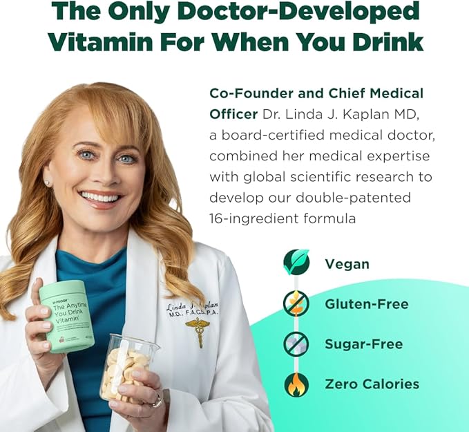 The Anytime You Drink Vitamin, Liver Health & Immunity Support with Electrolytes, Milk Thistle, and Vitamins B & C - 40 Chewable Tablets (20 Servings), Vegan, Green Apple