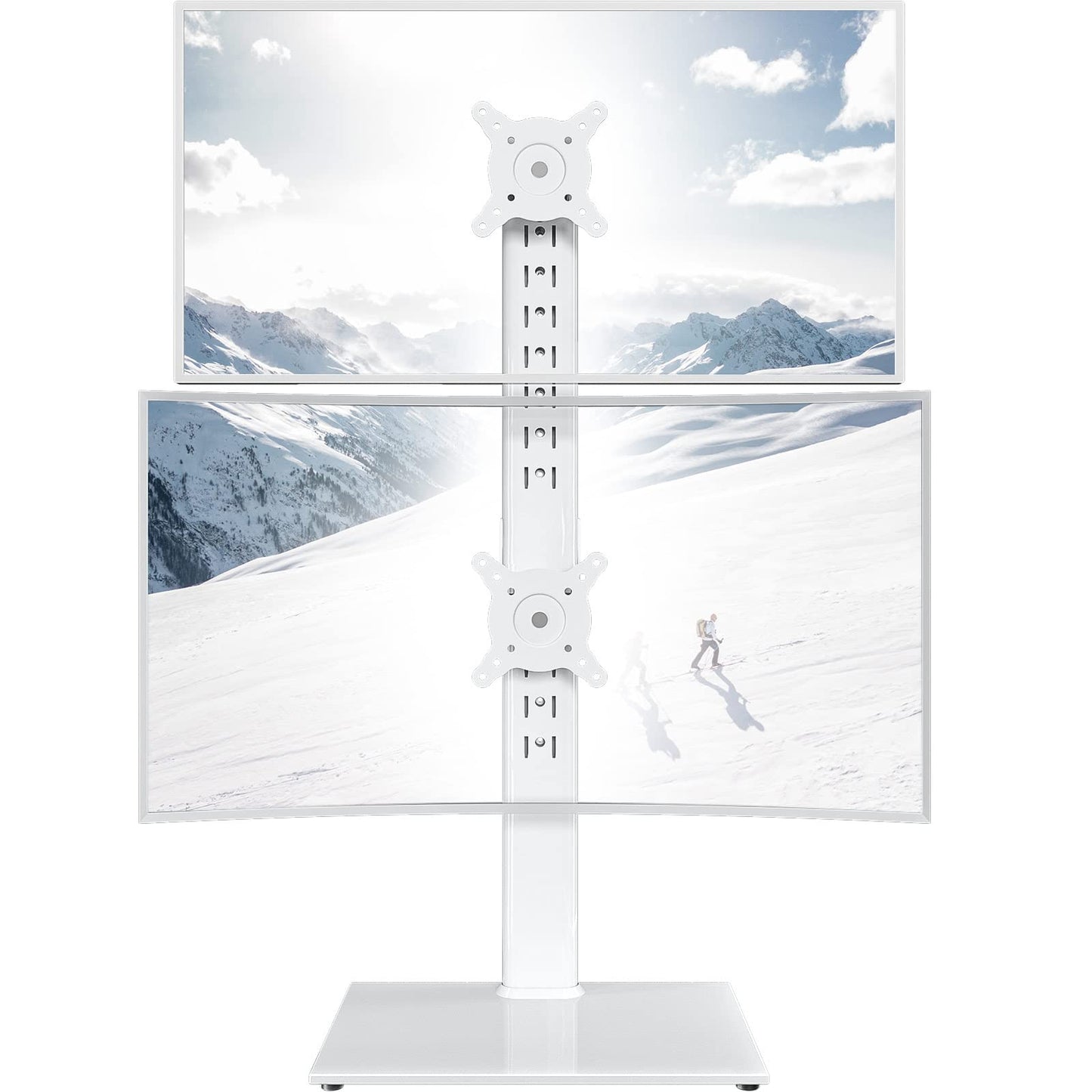 Dual Monitor Stand - Vertical Stack Screen Free-Standing Monitor Riser Fits Two 13 to 34 Inch Screen with Swivel, Tilt, Height Adjustable, Holds One (1) Screen Up to 44Lbs