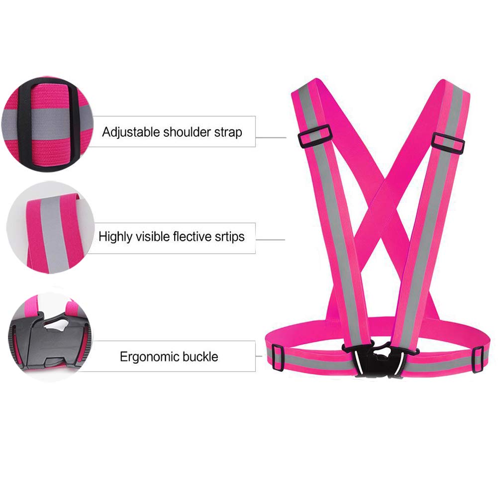 Awnuuw Reflective Vest Running Gear 3Pack, Adjustable Safety Vests High Visible Reflective Belt Straps for Night Running, Outdoor Cycling, Motorcycle, Dog Walking (Pink,Green,Black)