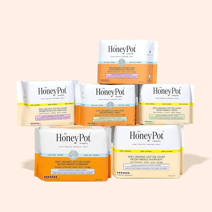 The Honey Pot Company - 64ct - Herbal Pads for Women - Organic Incontinence Daytime w/Wings. Infused w/Essential Oils for Cooling Effect & Postpartum Essentials - Feminine Care - FSA & HSA