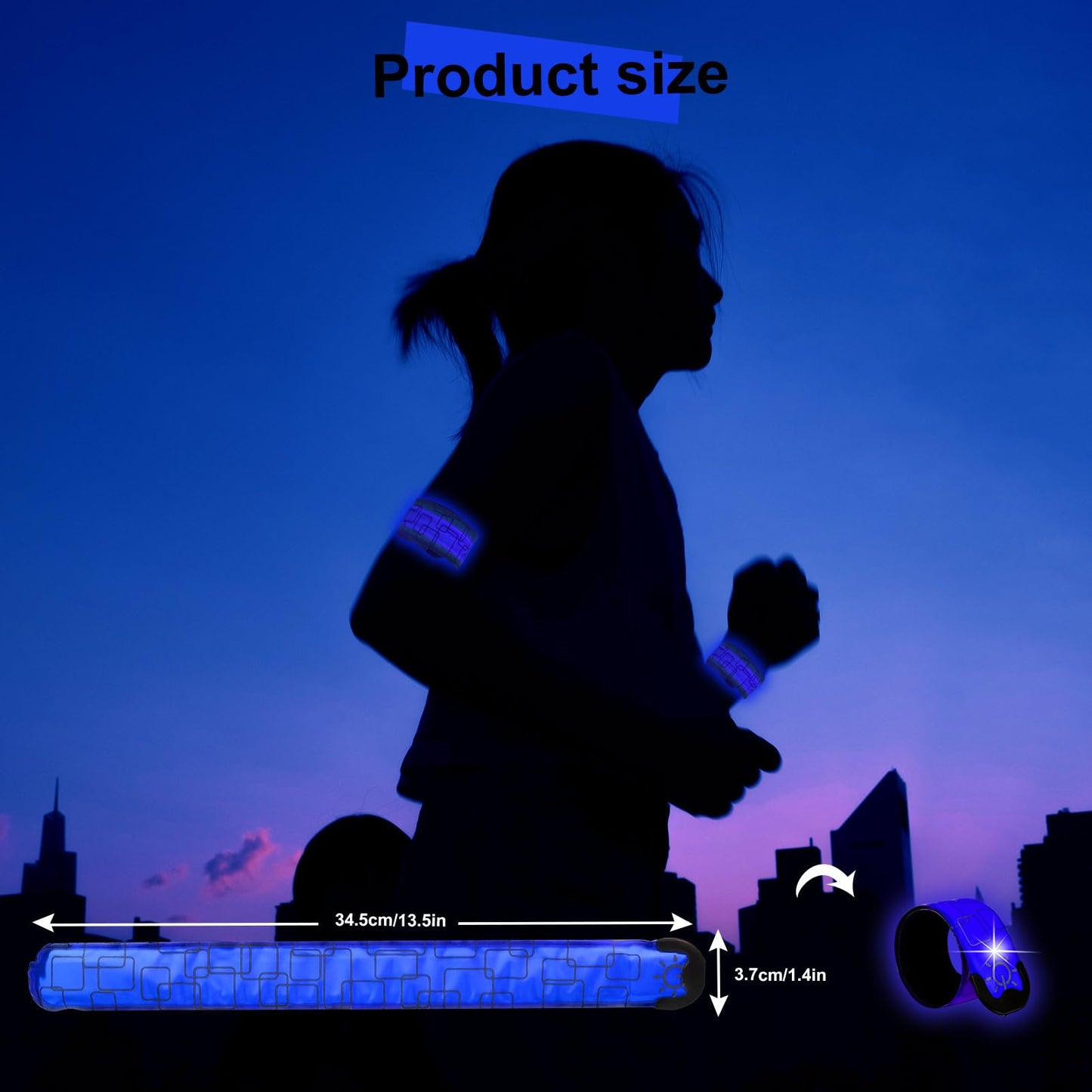 TRAYIU LED Safety Wristband Lights - 2 Pack Rechargeable Light Up Arm Ankle Band Kids Magic Slap Glow Bracelets Reflective Belt High Visibility for Night Cycling Walking Joggers Running Gear